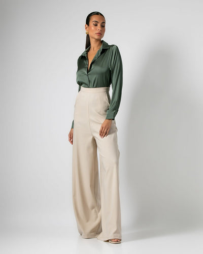 Never Needy Satin Shirt | Khaki