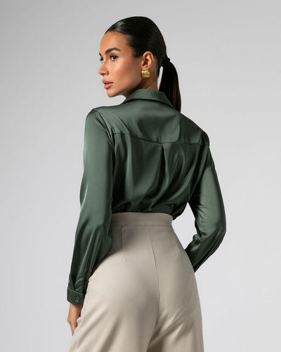Never Needy Satin Shirt | Khaki