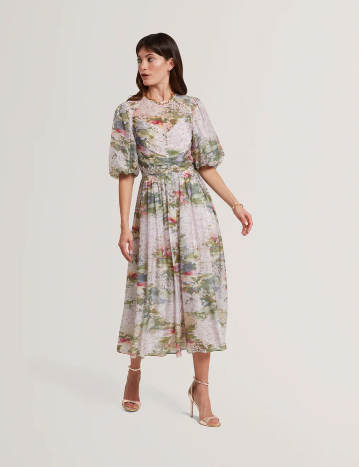 Ted Baker Jonora Puff Floral Midi Dress | Multi Pink