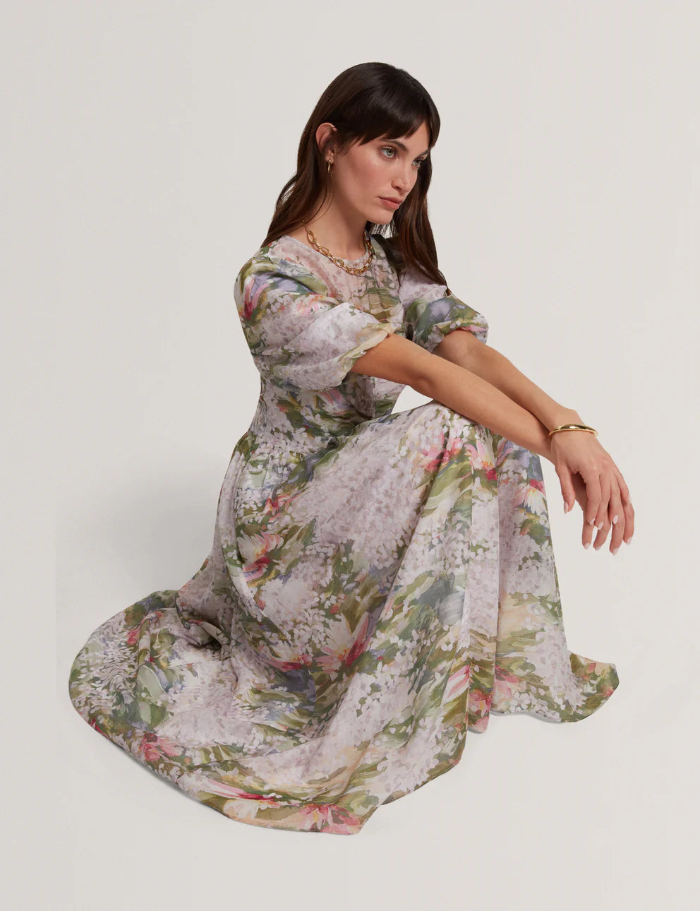 Ted Baker Jonora Puff Floral Midi Dress | Multi Pink