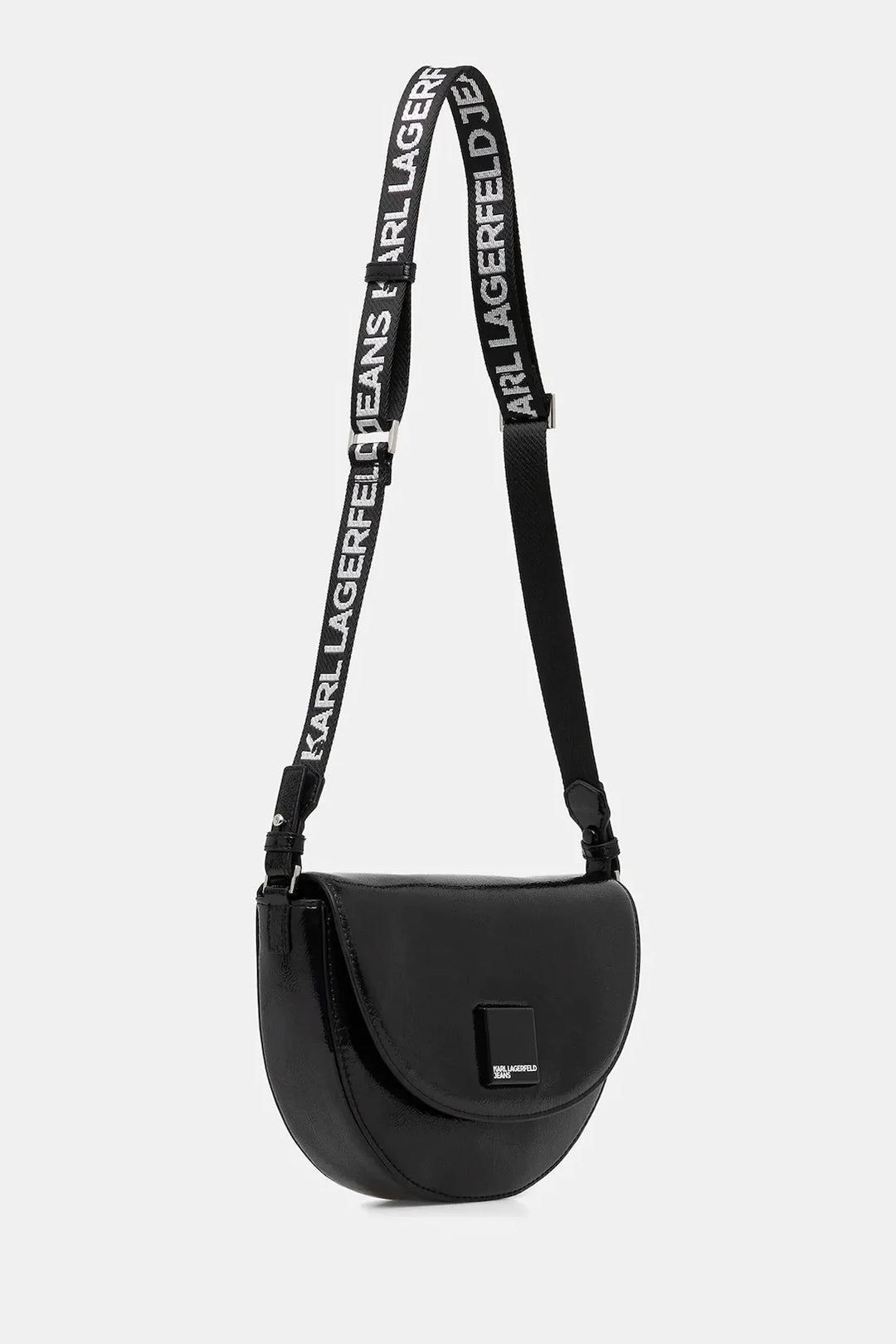 Karl Lagerfeld Logo Glossy Saddle Bag | Black