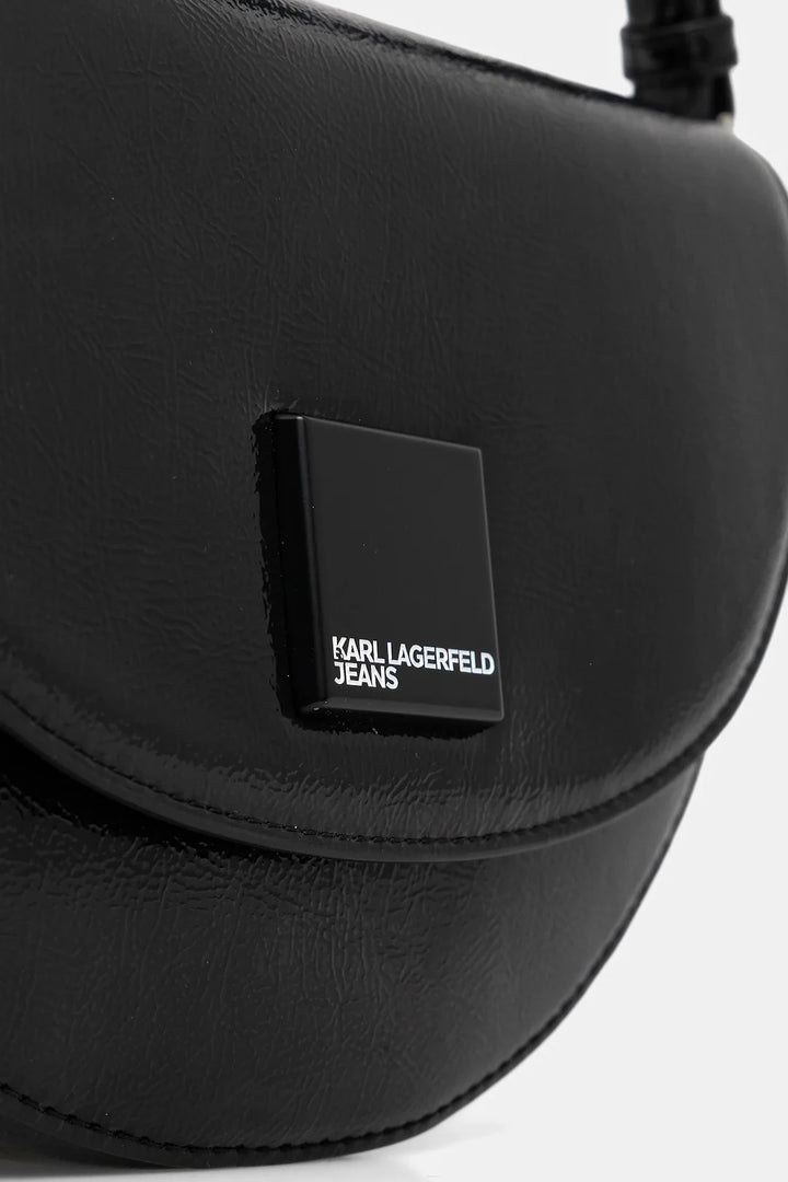 Karl Lagerfeld Logo Glossy Saddle Bag | Black
