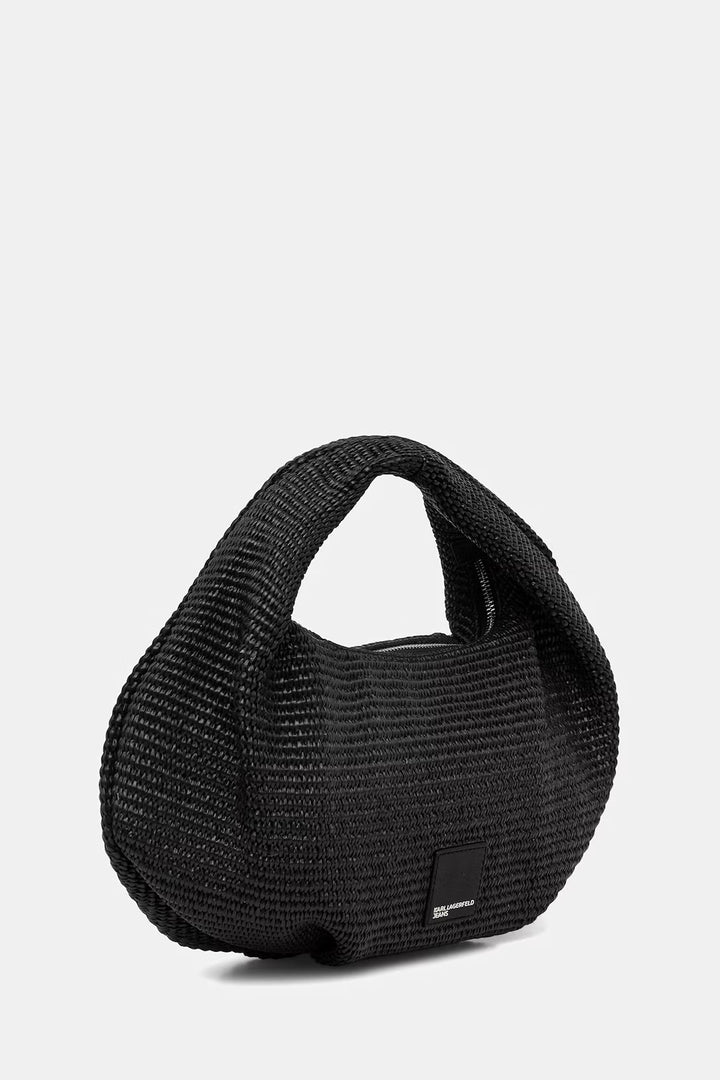 Karl Lagerfeld Box Logo Raffia Hobo Bag | Black