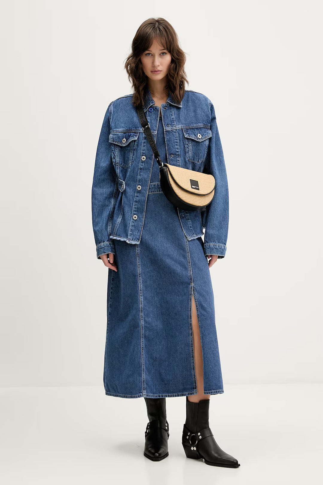 Karl Lagerfeld Box Logo Raffia Saddle Bag | Natural