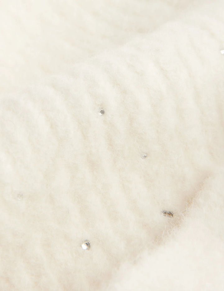 Ted Baker Scattered Rhinestone Knitted Scarf | Cream