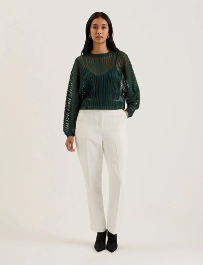 Ted Baker Nellay Sheer Textured Stripe Barrel Sleeve Jumper | Dark Green