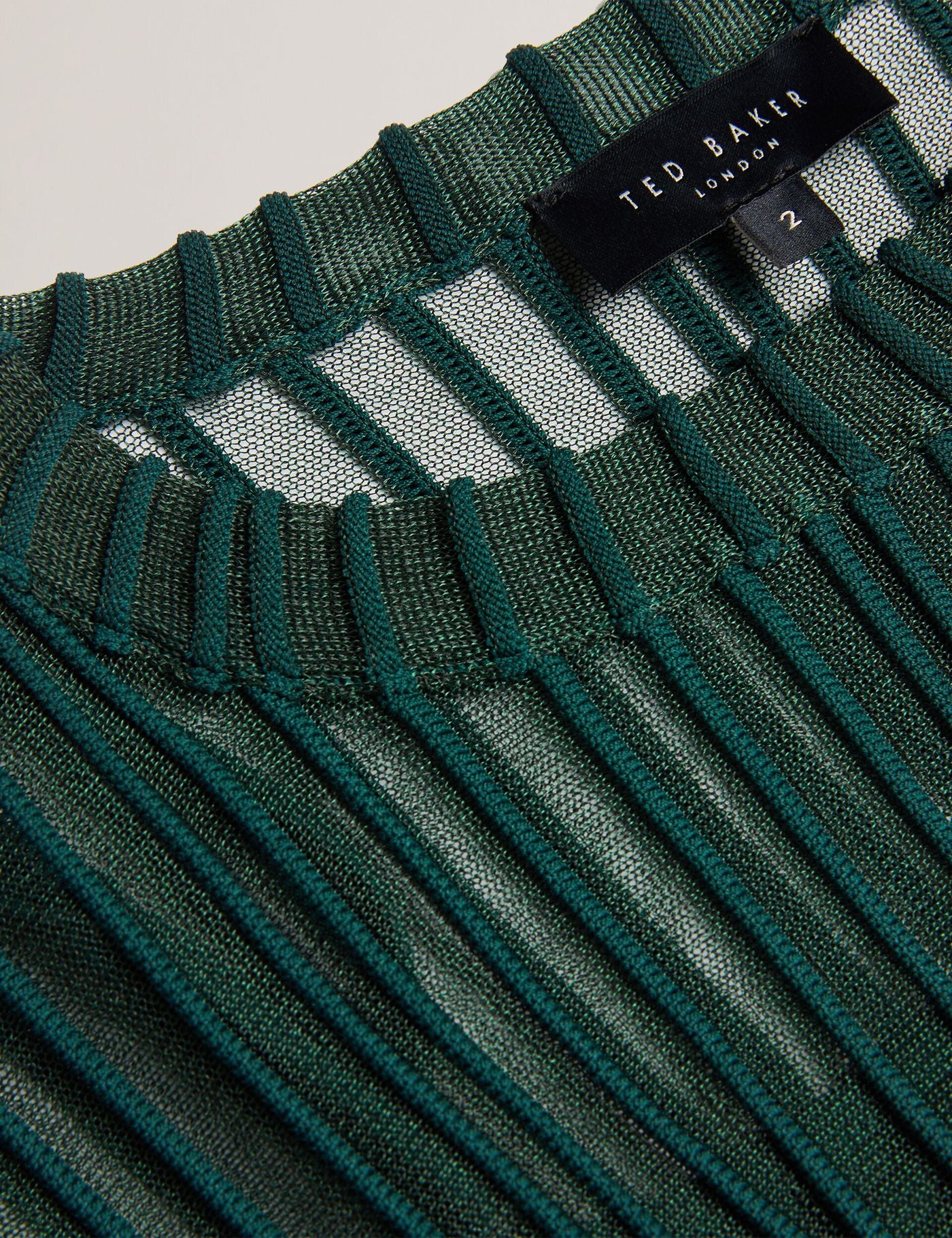 Ted Baker Nellay Sheer Textured Stripe Barrel Sleeve Jumper | Dark Green