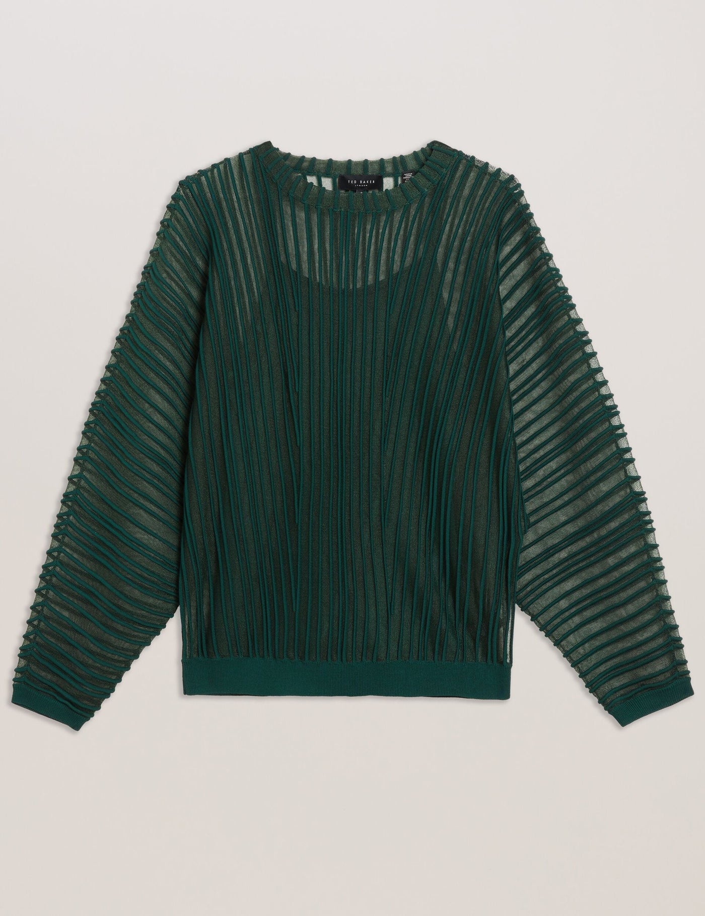 Ted Baker Nellay Sheer Textured Stripe Barrel Sleeve Jumper | Dark Green