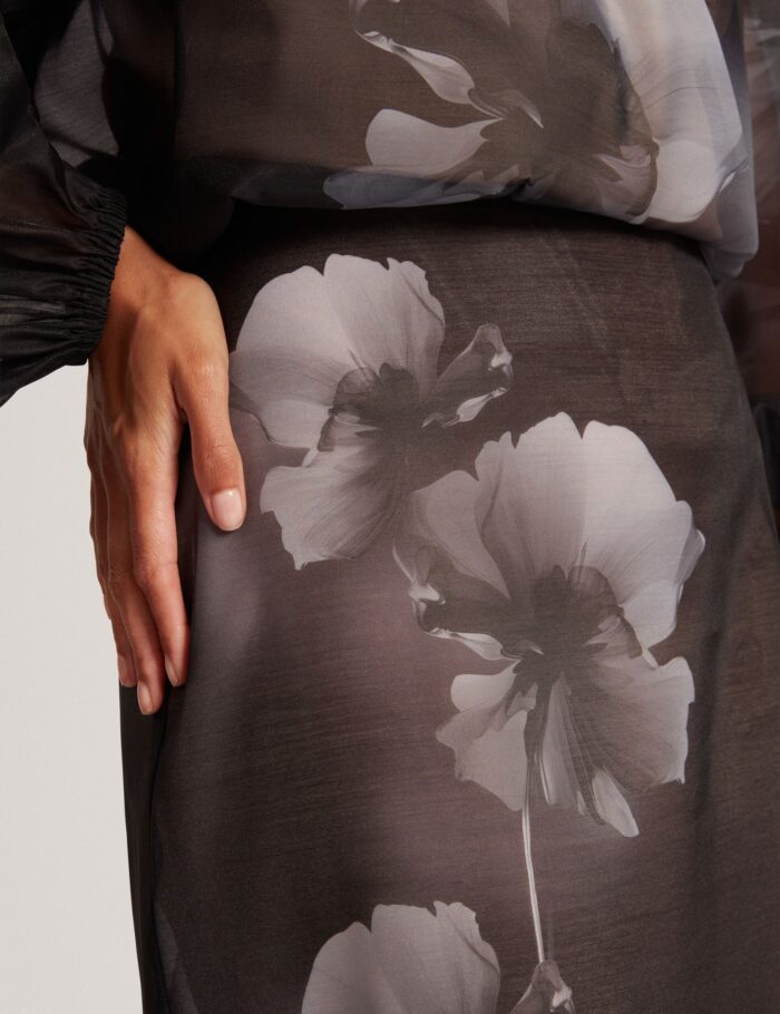 Ted Baker Vieva Printed Organza Overlay Midi Skirt | Black