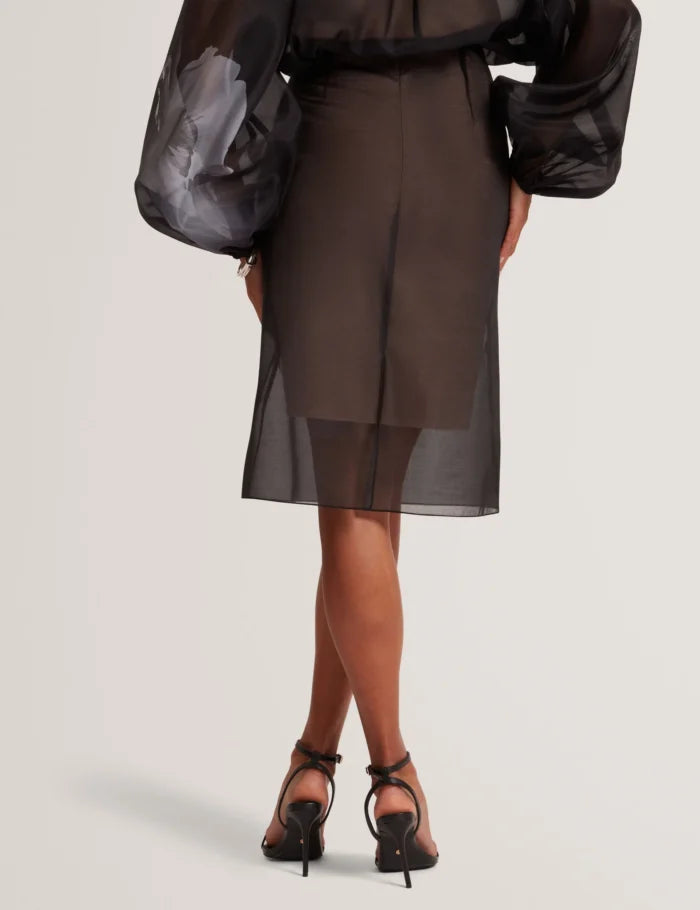 Ted Baker Vieva Printed Organza Overlay Midi Skirt | Black
