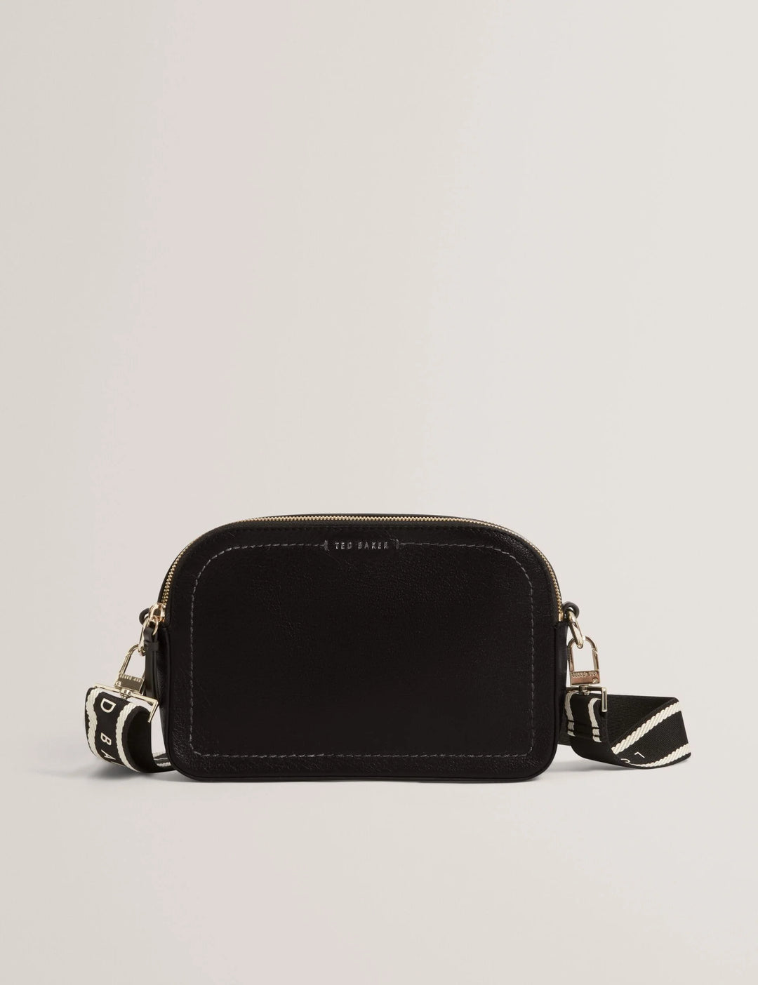 Ted Baker Logo Webbing Leather Crossbody Camera Bag | Black