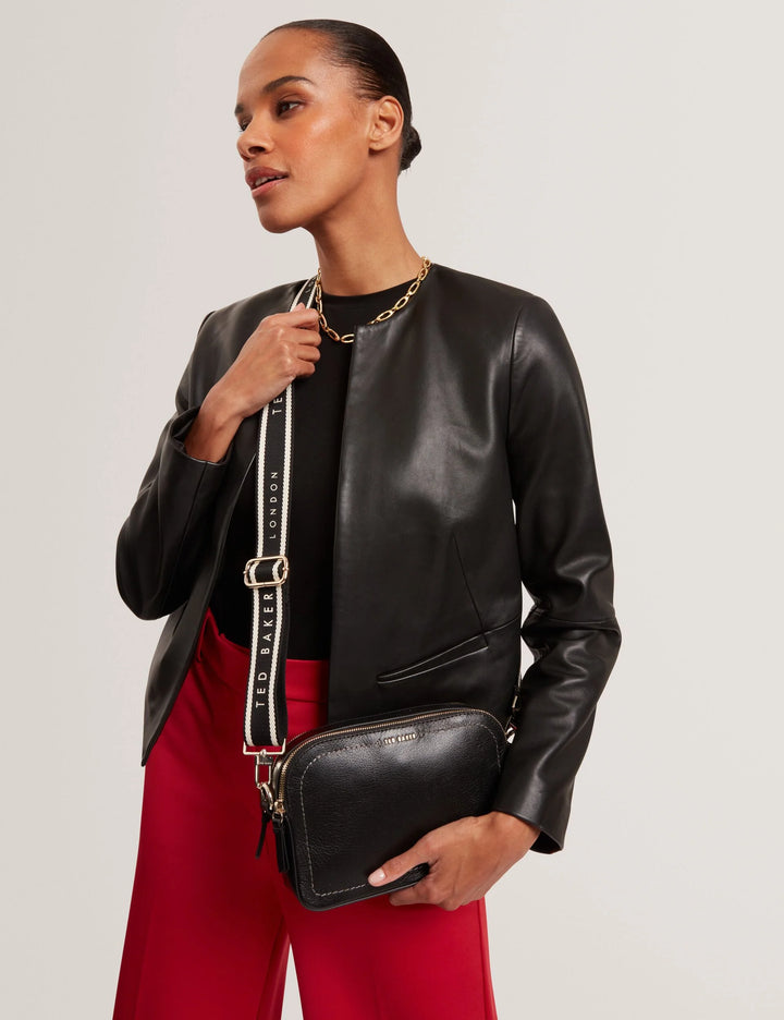 Ted Baker Logo Webbing Leather Crossbody Camera Bag | Black