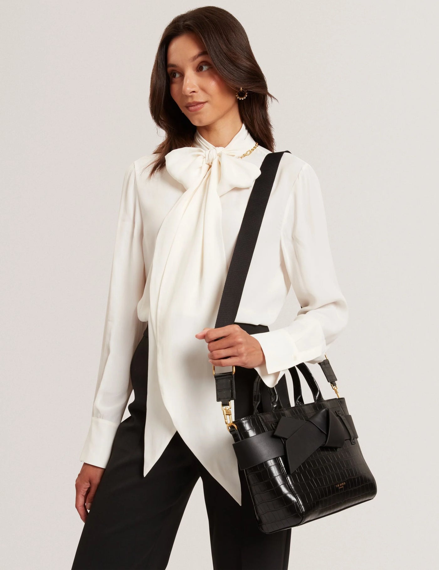 Ted Baker Jjosia Croc Bow Detail Crossbody Tote Bag | Black