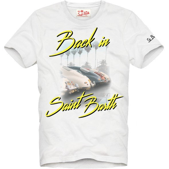 MC2 Saint Barth Cotton T-shirt with Back in Saint Barth Print | White
