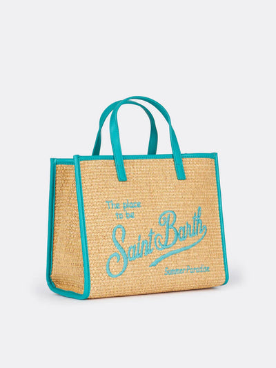 MC2 Saint Barth Midi Vivian Straw Handbag | Beige/Aqua