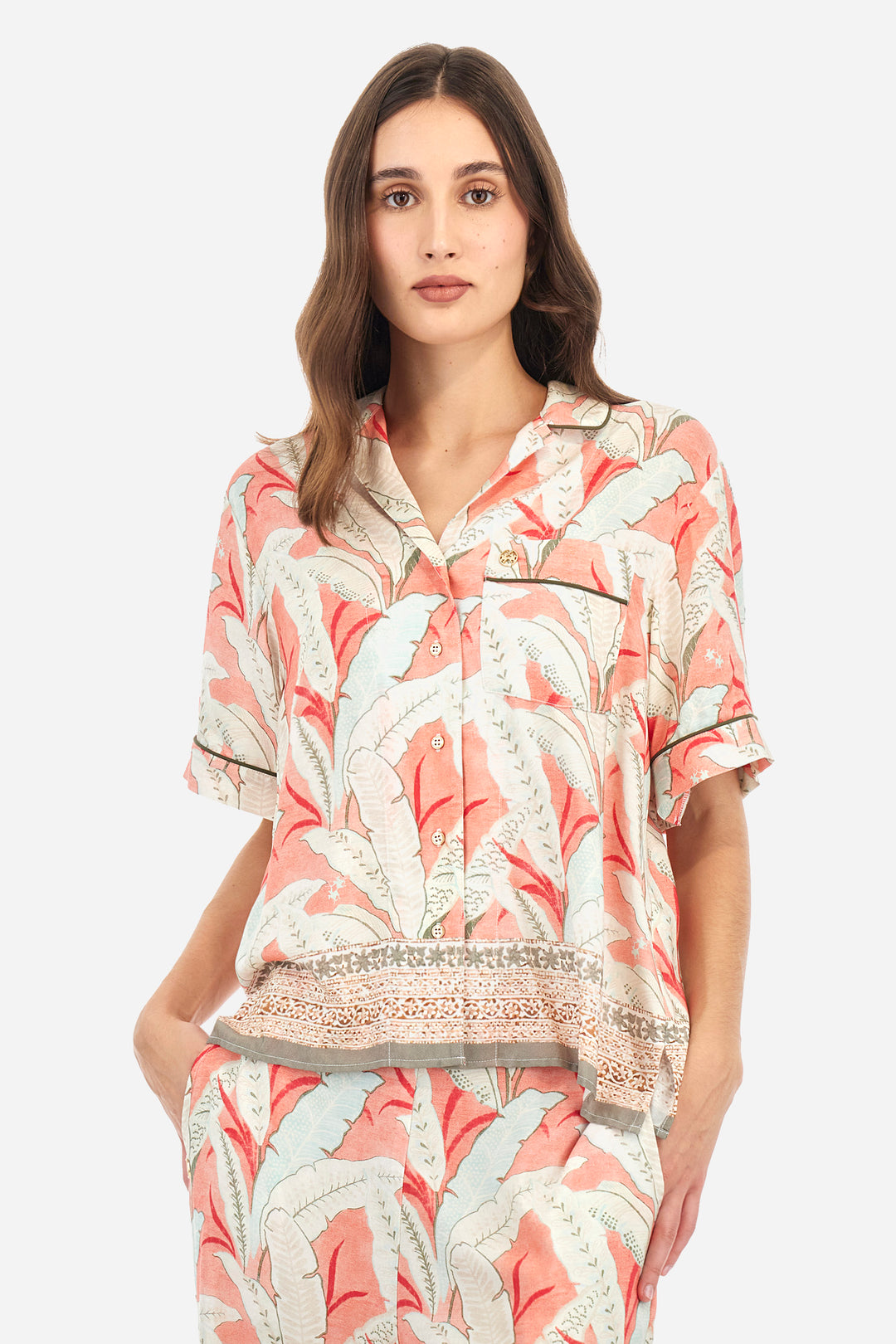 La Martina Regular Fit Viscose Twill Short-sleeve Shirt - Adelle | Spiced Coral