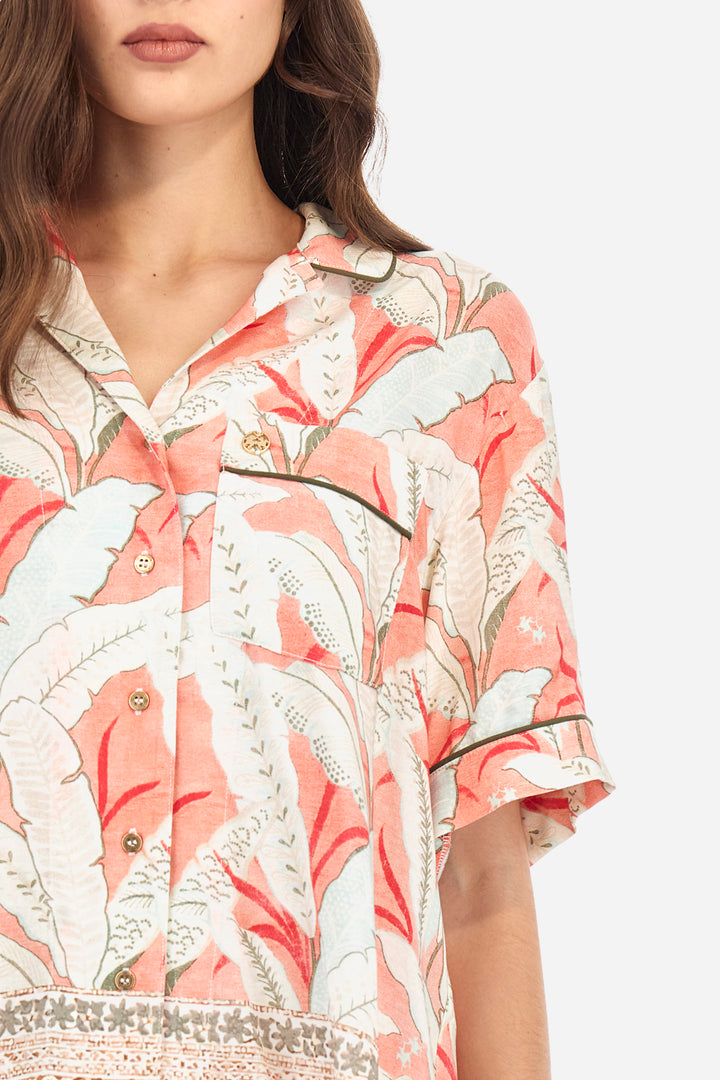 La Martina Regular Fit Viscose Twill Short-sleeve Shirt - Adelle | Spiced Coral
