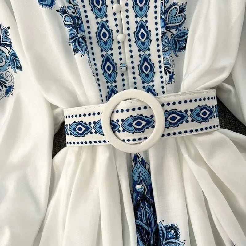 Never Needy V Neck Regular Dress | Blue/White