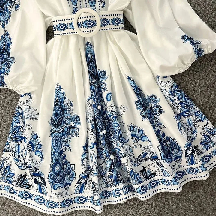 Never Needy V Neck Regular Dress | Blue/White