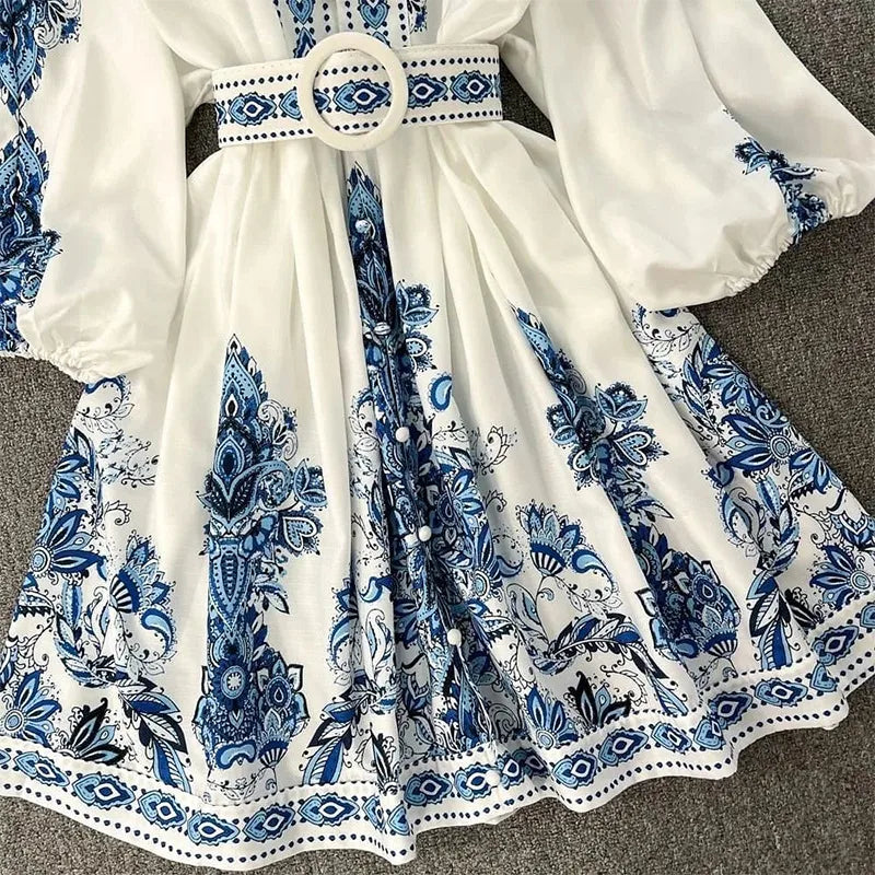 Never Needy V Neck Regular Dress | Blue/White