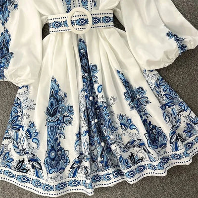 Never Needy V Neck Regular Dress | Blue/White