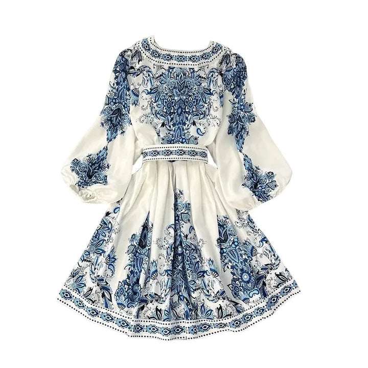 Never Needy V Neck Regular Dress | Blue/White