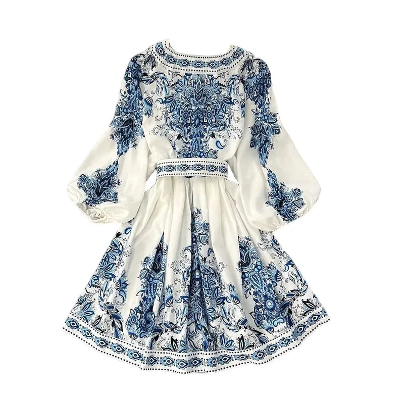 Never Needy V Neck Regular Dress | Blue/White