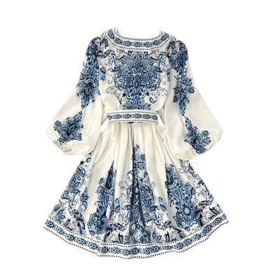 Never Needy V Neck Regular Dress | Blue/White