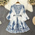 Never Needy V Neck Regular Dress | Blue/White