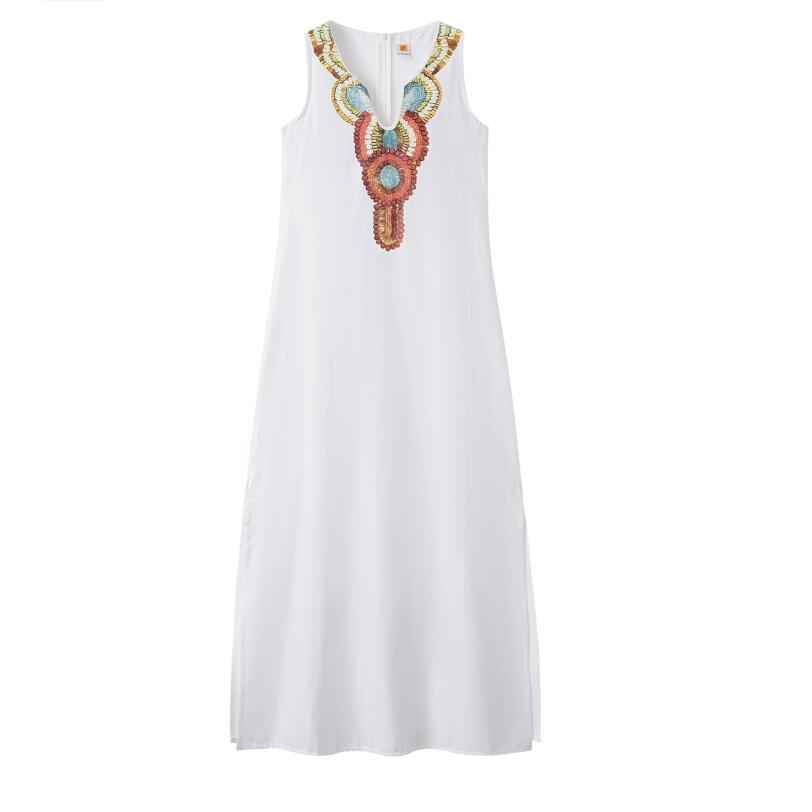 Never Needy Geometric V Neck Dress | White