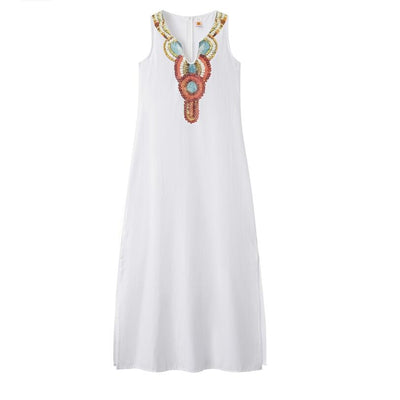 Never Needy Geometric V Neck Dress | White