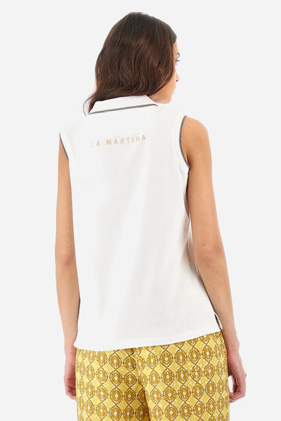 La Martina Regular Fit Sleeveless Polo Shirt in Elasticated Cotton-Yessenia | White