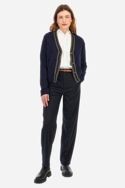 La Martina Wool & Cashmere Cardigan with Grey Trim | Navy