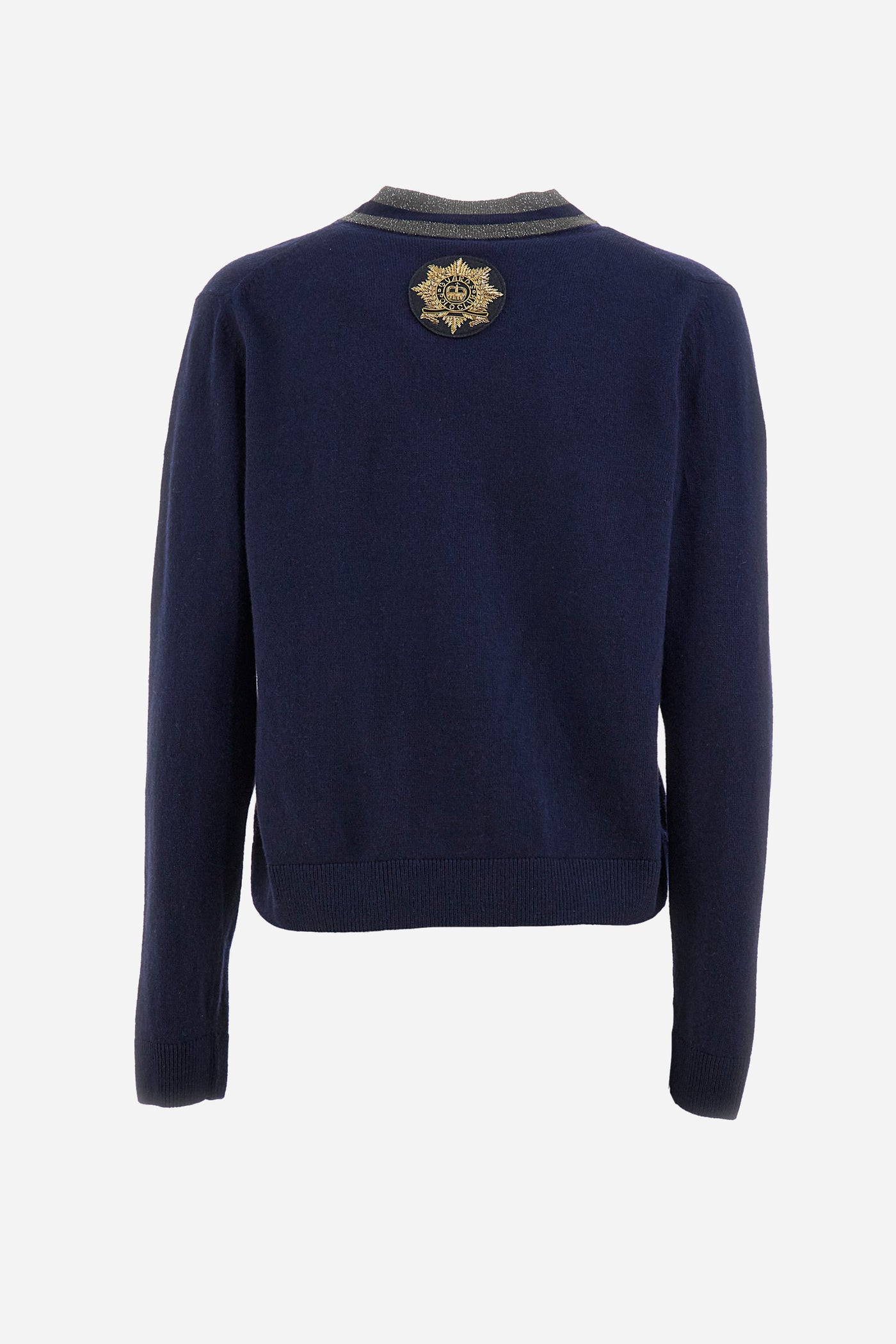 La Martina Wool & Cashmere Cardigan with Grey Trim | Navy