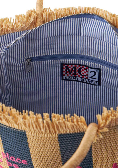 MC2 Saint Barth Colette Straw Stripes Bag | Navy/Beige