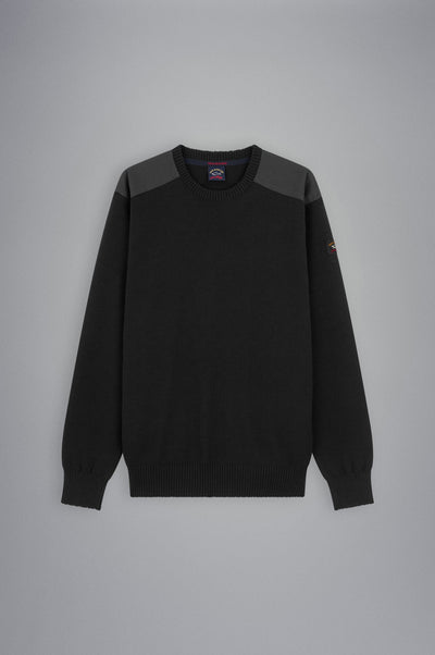 Paul & Shark Wool Crew Neck Pullover with Iconic Badge | Black