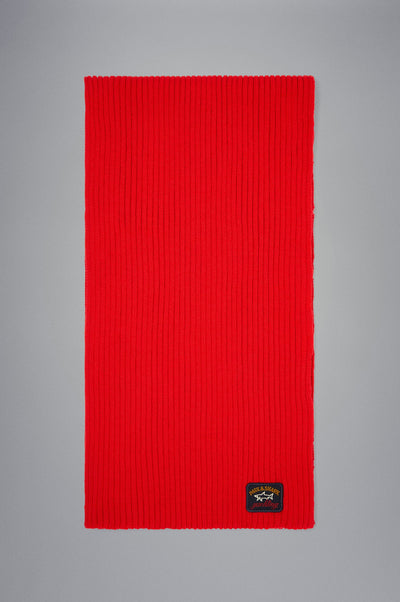 Paul & Shark Ribbed Wool Scarf with Iconic Badge | Red