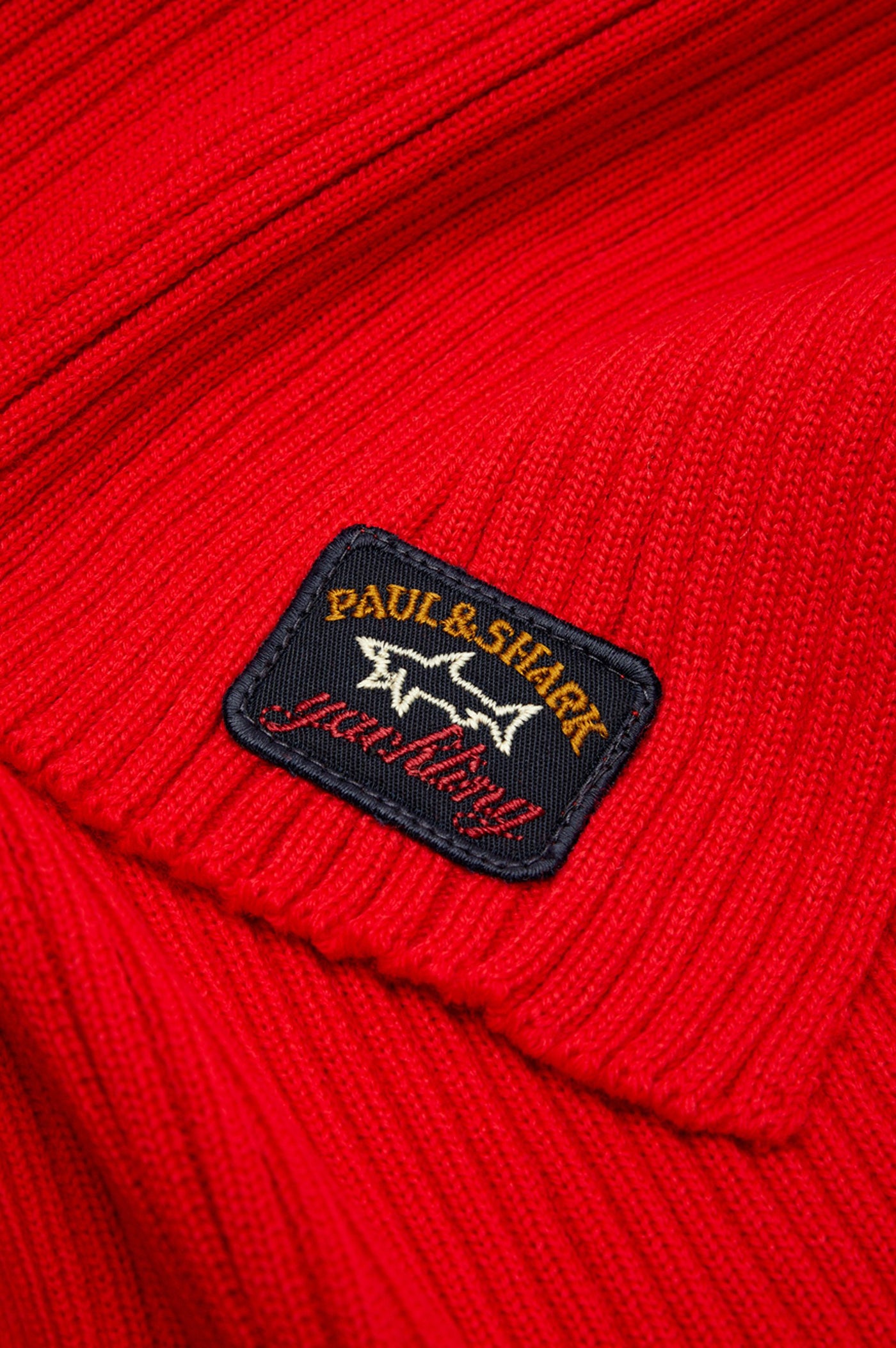 Paul & Shark Ribbed Wool Scarf with Iconic Badge | Red