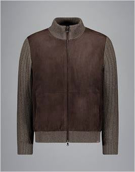 Paul & Shark Wool&Cashmere Cardigan with Leather and Shark Label | Brown