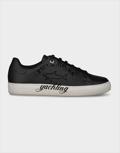 Paul & Shark Logo Print Leather Low-top Sneakers | Black
