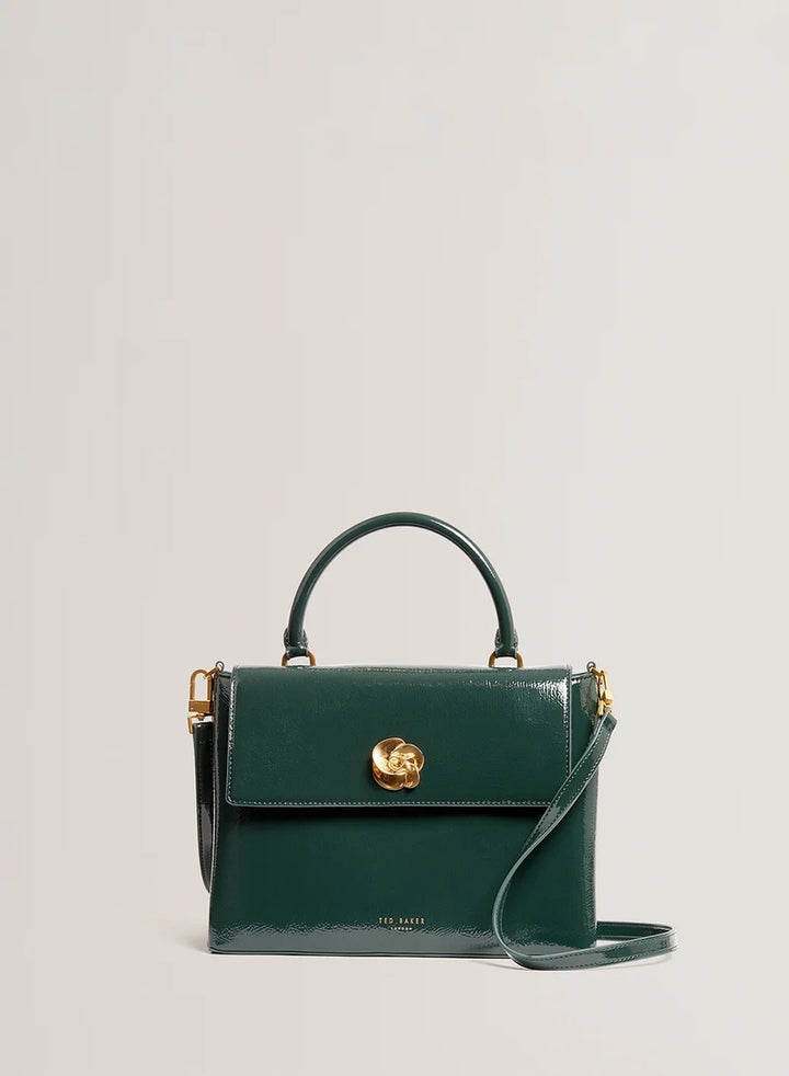 Ted Baker Rosenau Raose Detail Crinkle Top Handle Satchel Bag | Dark Green