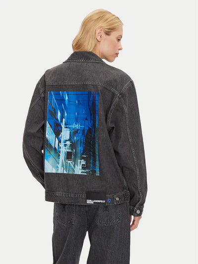 Karl Lagerfeld Relaxed Print Denim Jacket | Rinsed Black