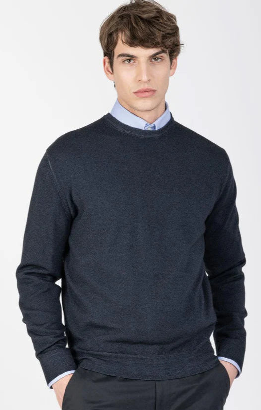 Paul & Shark Moon Badge Garment Dyed Wool Crewneck | Navy