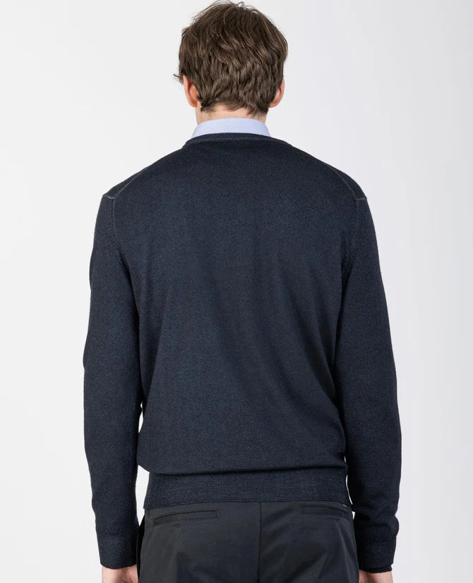 Paul & Shark Moon Badge Garment Dyed Wool Crewneck | Navy