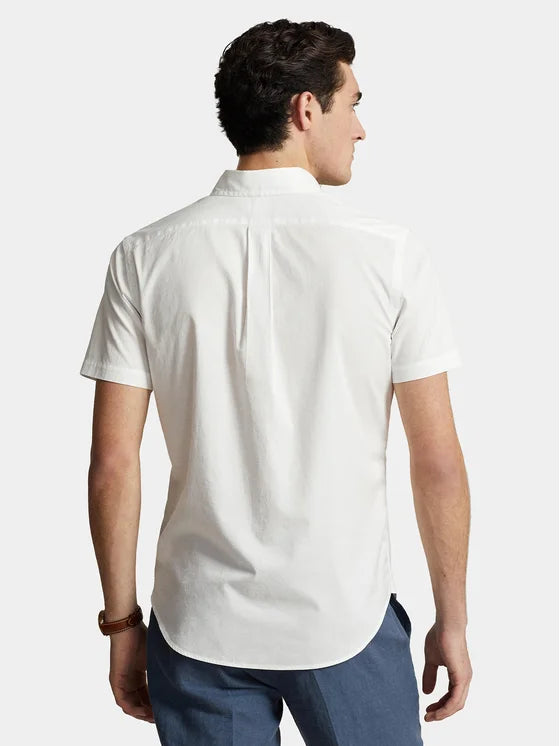 Ralph Lauren Slim Fit Short Sleeve Feather Weight Twill Shirt | White