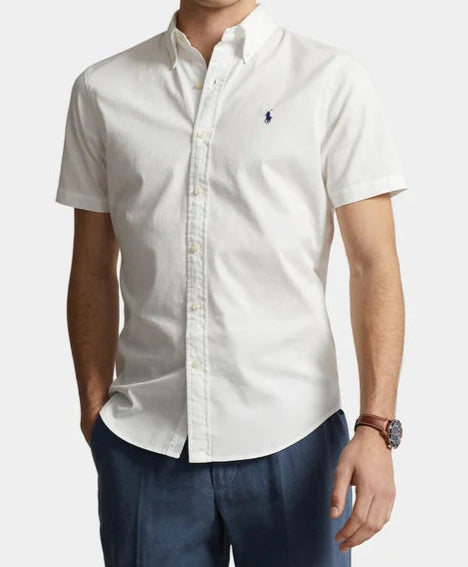 Ralph Lauren Slim Fit Short Sleeve Feather Weight Twill Shirt | White