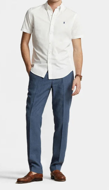 Ralph Lauren Slim Fit Short Sleeve Feather Weight Twill Shirt | White