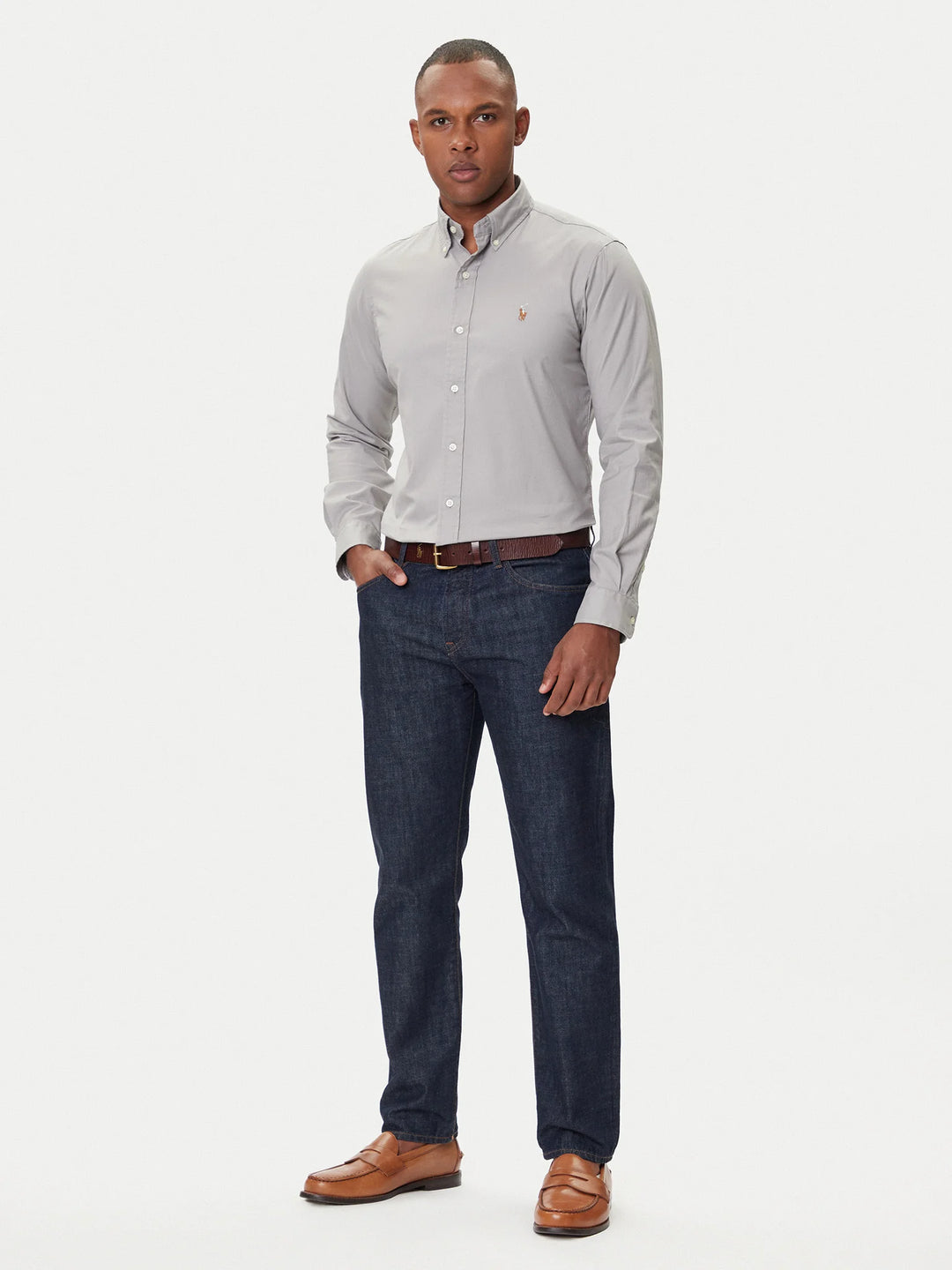 Ralph Lauren Custom Fit Stretch Oxford Shirt | Grey