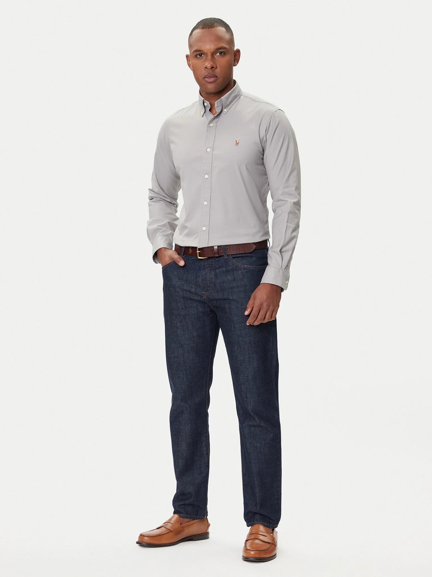 Ralph Lauren Custom Fit Stretch Oxford Shirt | Grey