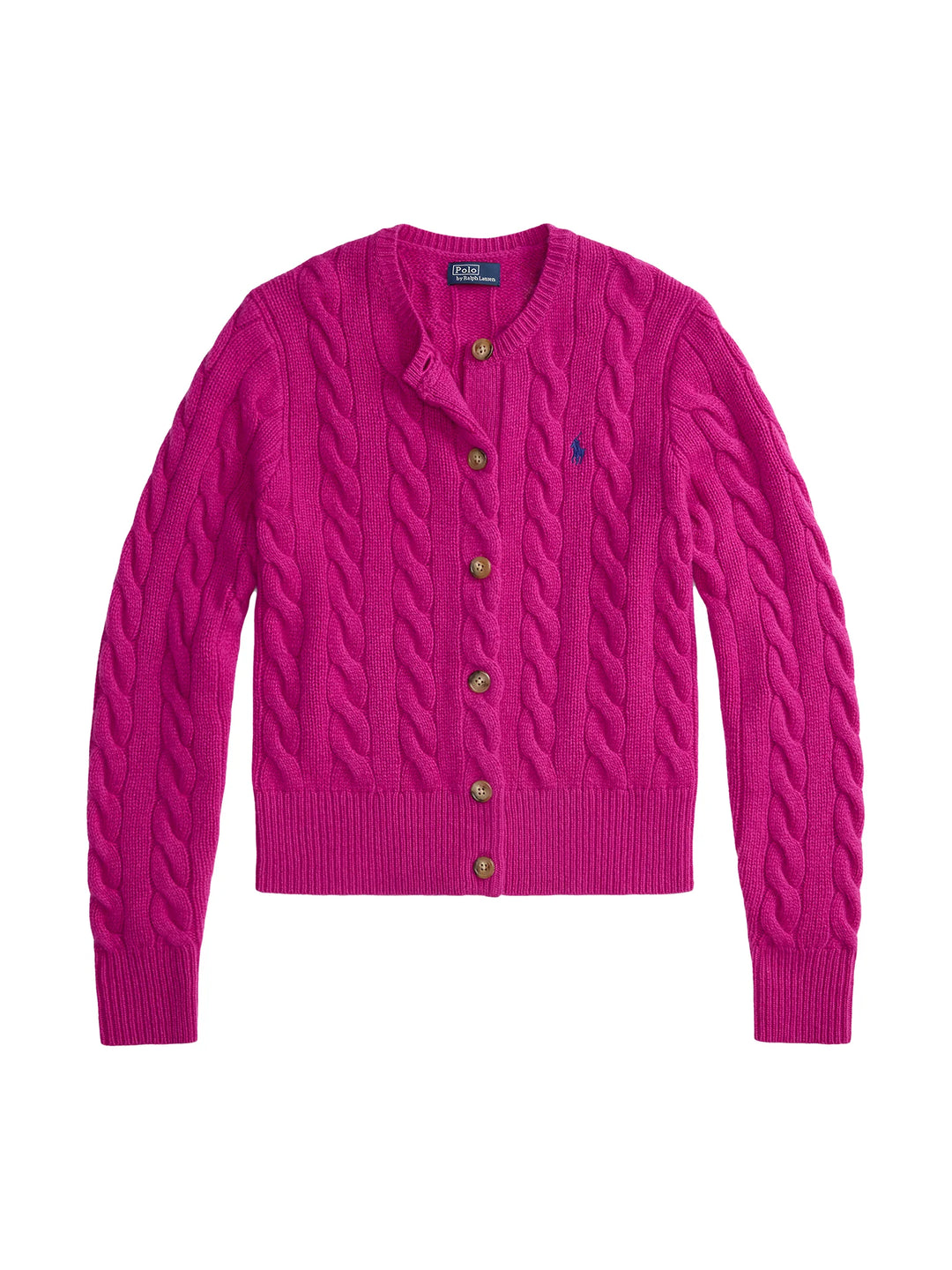 Ralph Lauren Cable-Knit Wool-Cashmere Cardigan | Carmine Pink